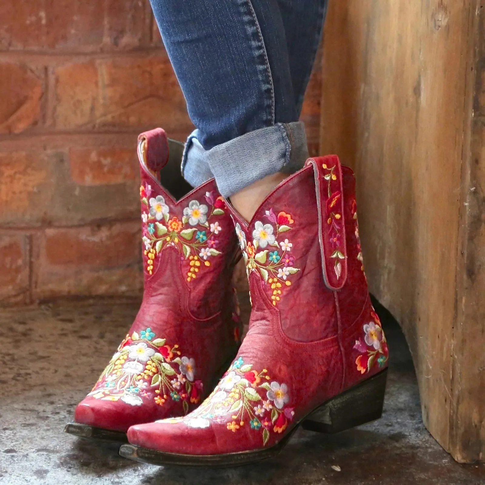 Western Boots Cowboy Boots Women Autumn Winter Warm Embroidery Plested Retro Boots Cowboy Platform Shoes Boots Footwear Booties