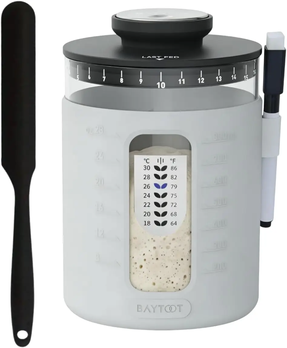 Wide Mouth Sourdough Jar Starter Kit 33 oz - UPGRADED 2026 DESIGN with Reinforced Thick Glass Base - Ideal Sourdough Jar for