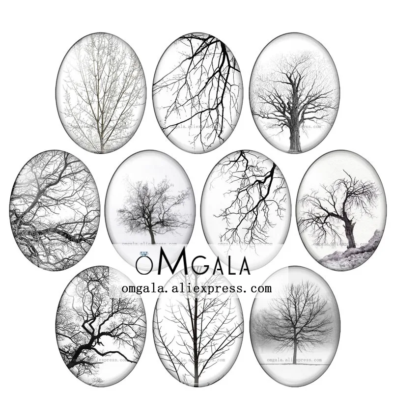 Bare Trees Art Drawing 13x18mm/18x25mm/30x40mm Oval photo glass cabochon flat back Making findings