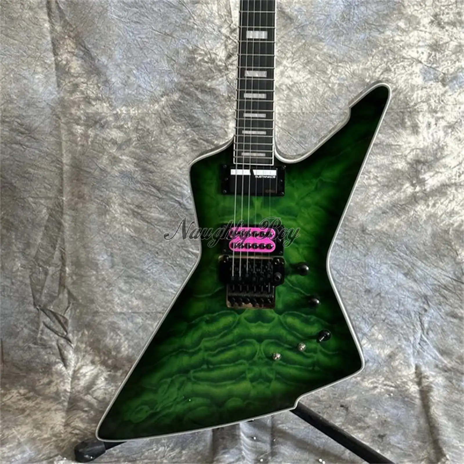 High Quality 6 String E-1 FR S Electric Guitar Special Edition Explorer Green Burst Solid Body HH Pickup Black Floyd Rose Active