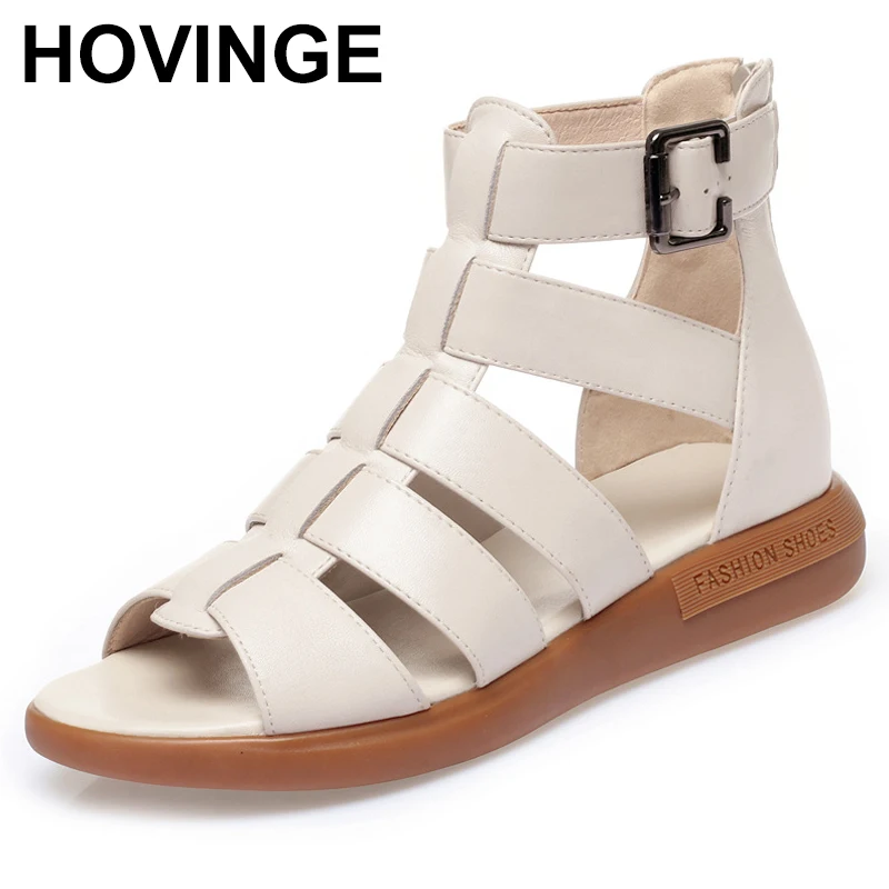 Gladiator Sandals Wedge Sandals Female Summer Middle-heeled Leather Soft Sole Comfortable Soft Women Sandals Shoes Back Zipper