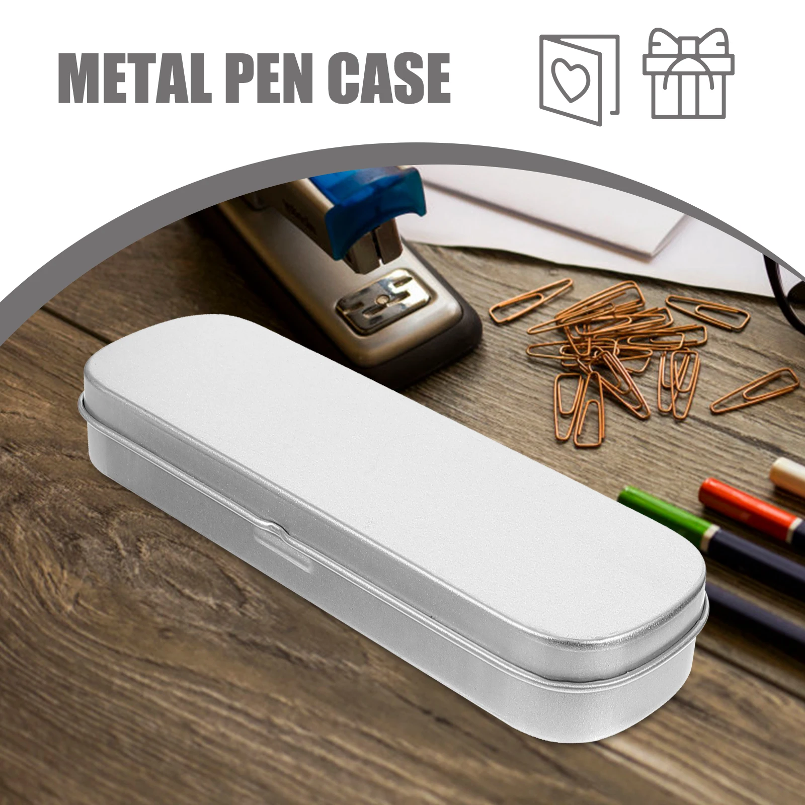 

2 Metal Black Silver Metal Pencil Box Durable Pen Storage Case Pencil Case Desk Organizer Small Flat Student Supplies