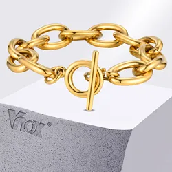 Vnox Chunky PVD Stainless Steel Bold Cable Chain Bracelets with T Bar Toggle Clasp, Fashion Ins Style Bracelets