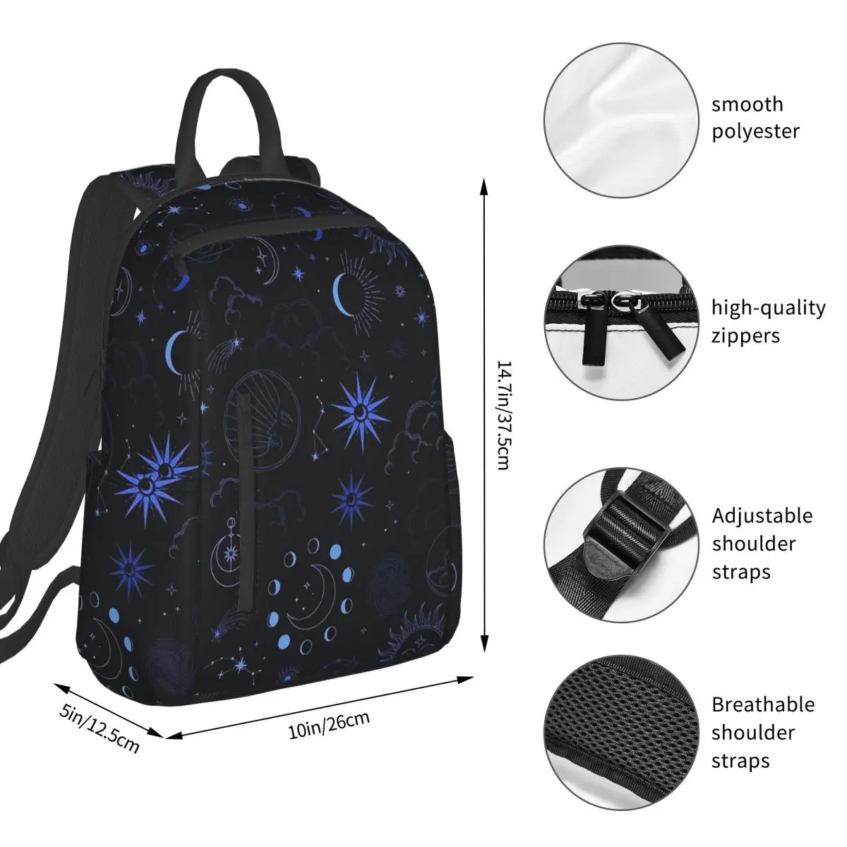 Celestial Mystic Esoteric Magic Sun Moon 5 Backpack Student BookBag Boys Girls School Bag Laptop Shoulder Bags Men Women