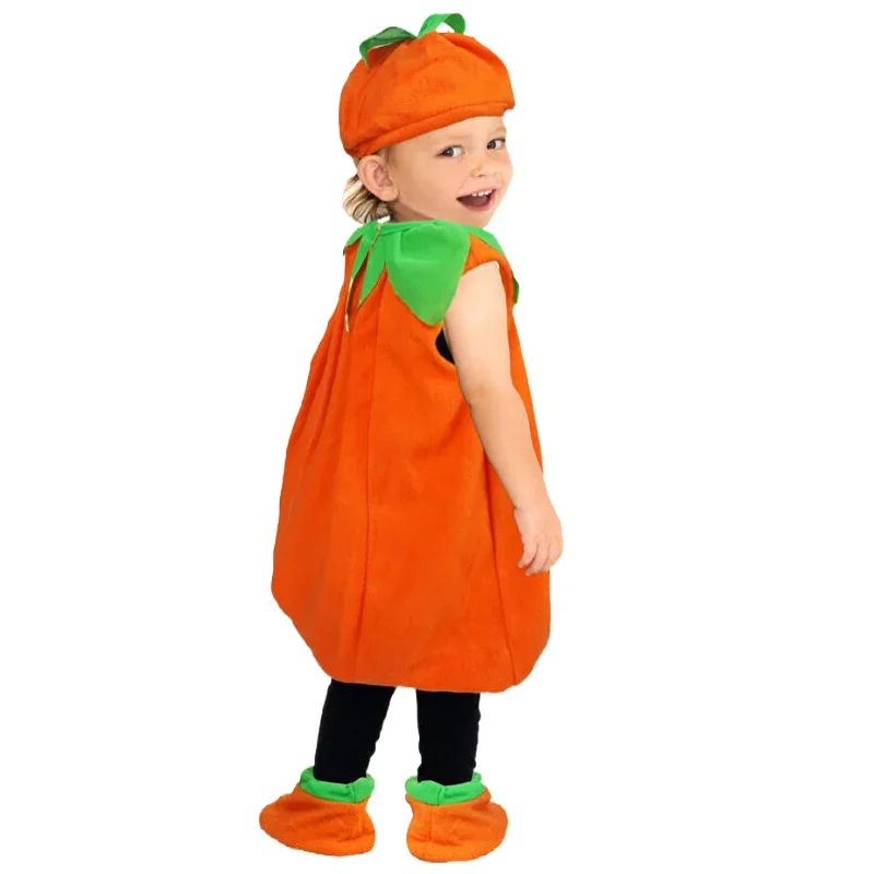 Macacão infantil de Halloween, Romper Abóbora Infantil, Chapéu e Sapatos, Conjunto de roupas cosplay para bebê menino e menina, 60-90cm, 1 peça