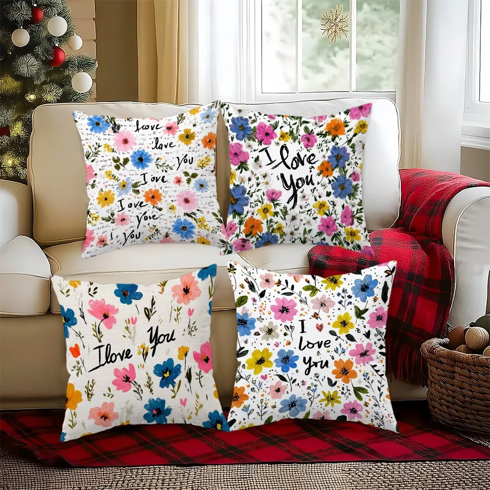 Juego  4 fundas  cojín con diseño floral colorido 