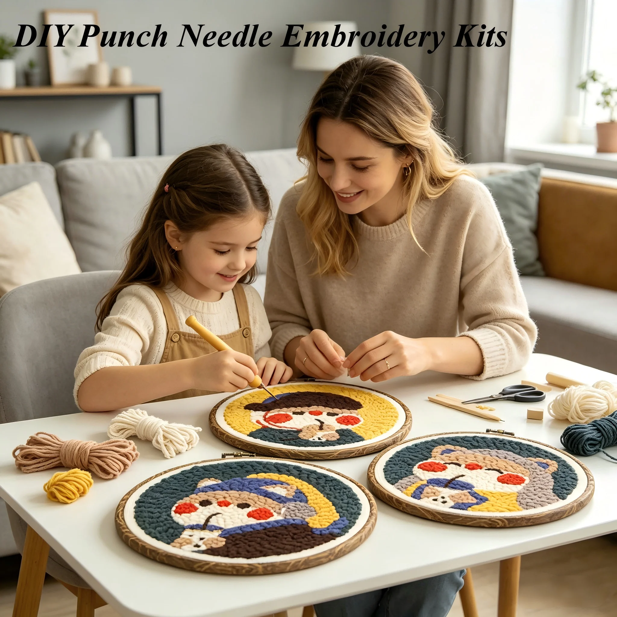 

Punch Needle Kits for Adults Beginners Cat Face Design DIY Embroidery Set Pattern Printed Needlework Cross Stitch Sewing Sets