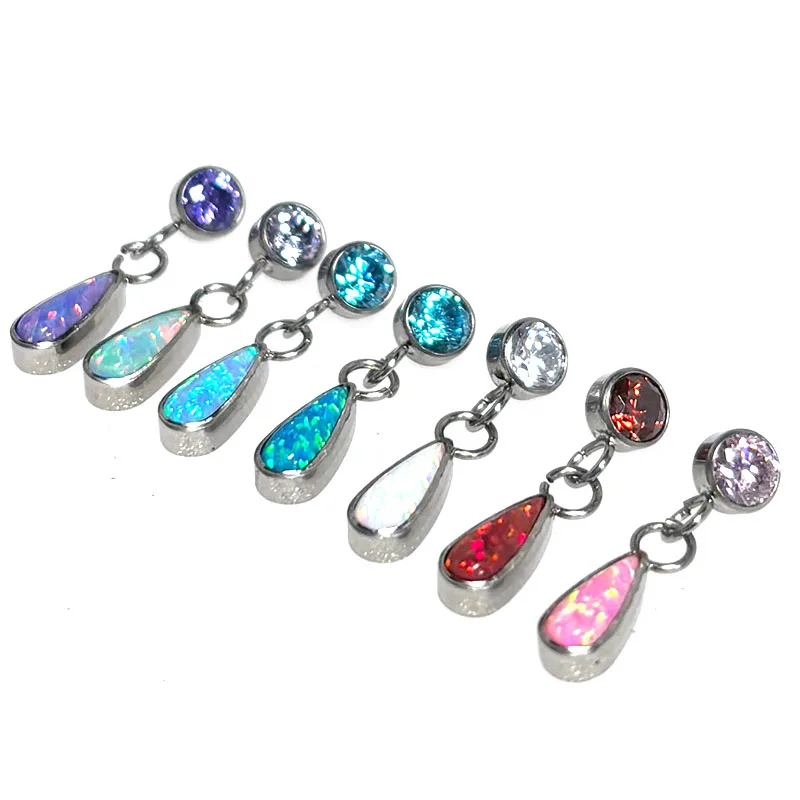 

F136 Titanium Alloy Opal Water Drop Bone Pin with Internal Thread Water Drop Earring Pendant