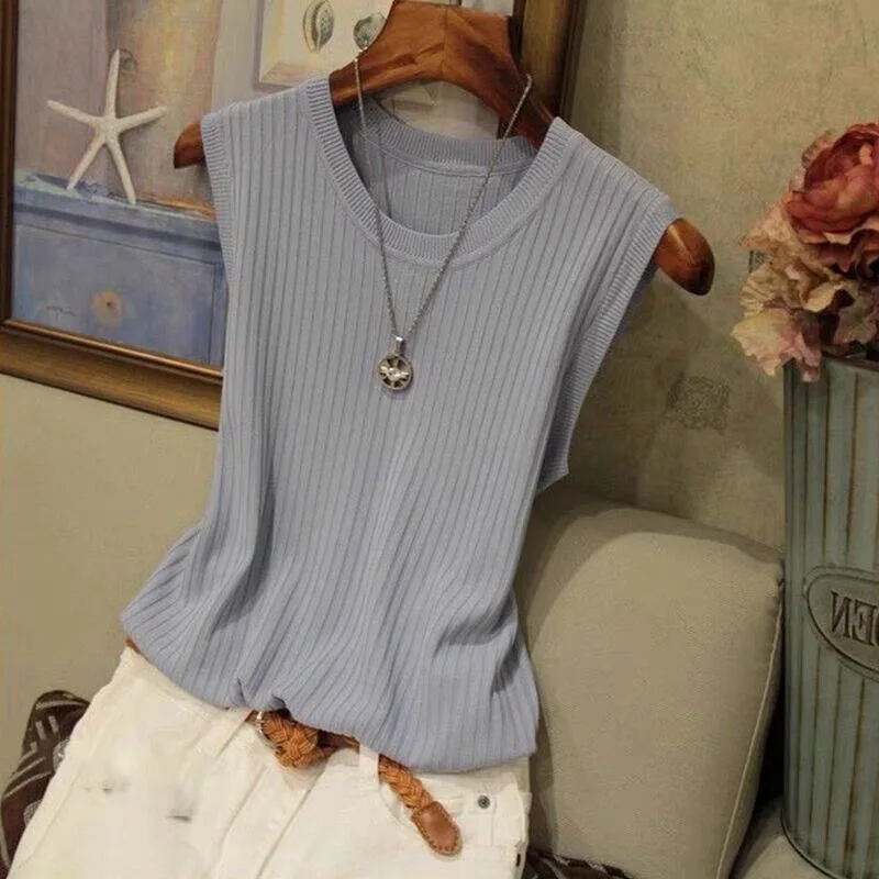 woman Black Tanks ice silk knitted camisole vest women's summer 2026 threaded sleeveless top inner outer wear Camis Tees Tops
