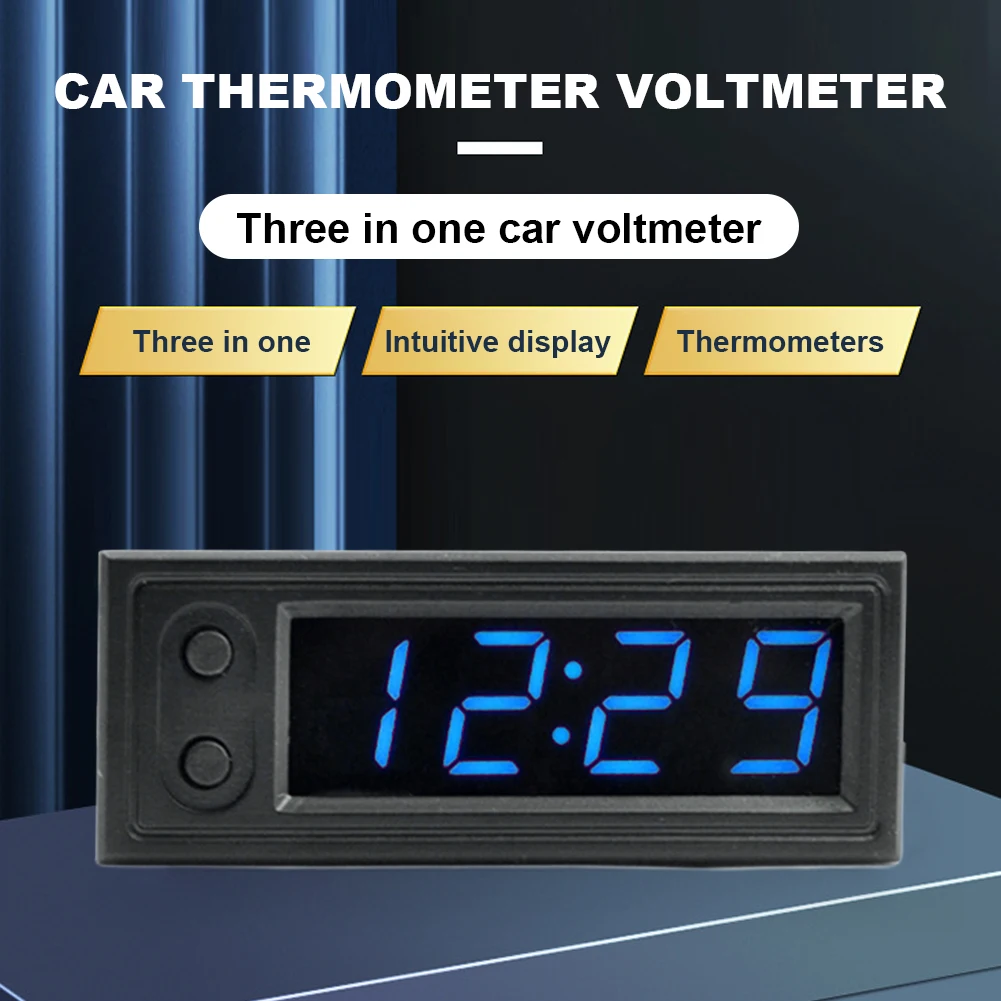 3 in1 Car Automobile Digital Clock Thermometer Voltmeter Inside and Outside Car Temperature Battery Voltage Monitor Meter DC 12V