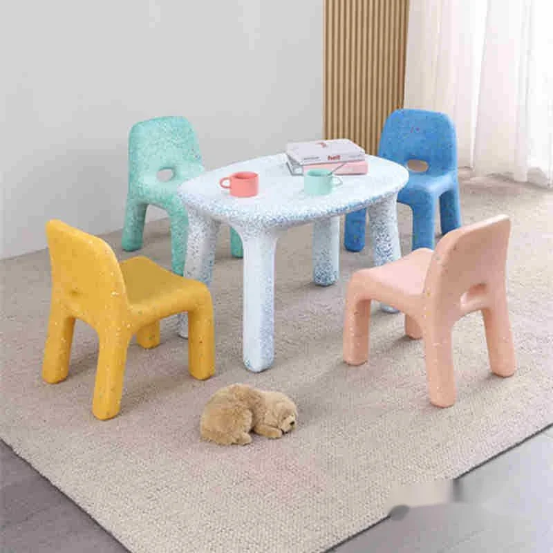 Nordic Ins Simple Kid Chair Short Style Ins Back Plastic Stool Family Living Room Small Bench Kindergarten Baby Dining Chair