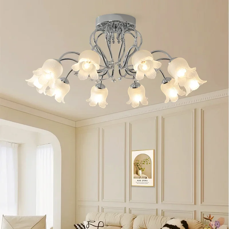 

GHJUYIOL French pastoral style ceiling light, villa, dining room decoration, ceiling light, simple and warm bedroom light