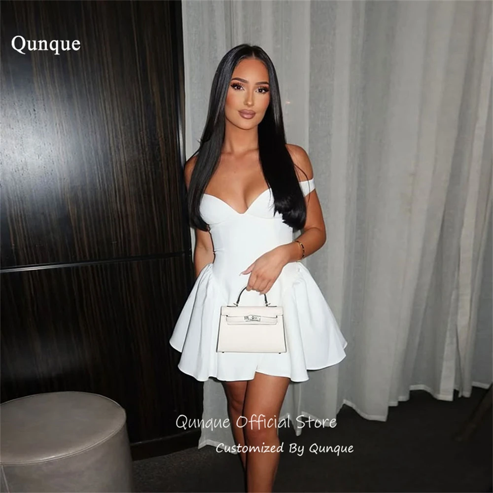 

Qunque Off Shoulder Prom Dress Above Knee Lace Up Back Homecoming Dresses A Line Pleated 2026 Vestido De Fiesta Corto Customized