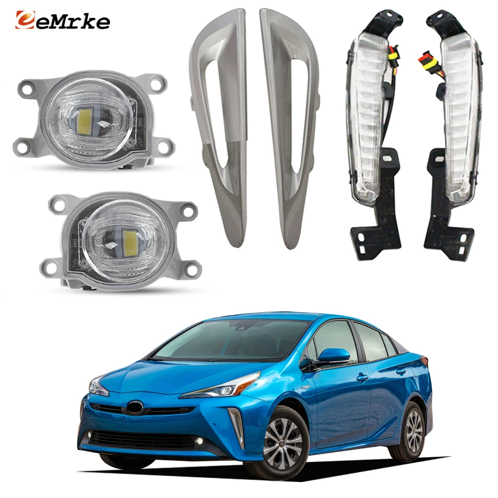 LED Fog Lights & White or Yellow DRL Grid For Toyota Prius _W50 2019 2020 2021 2022 PTF With Lens Anti-Fog Beams Car Accessories