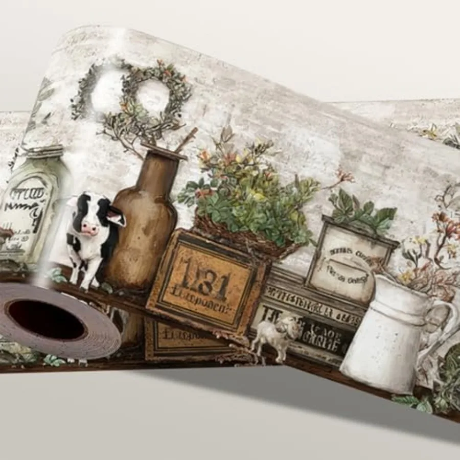

Peel and Stick Wallpaper Border for Kitchen Wall - 15Feet x 4in Wipeable Vinyl Country, Removable Vintage Cotton Floral Border