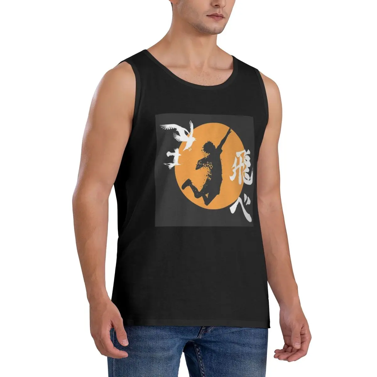 100% Cotton Haikyuu Karasuno Fly High Manga Anime Sleeveless T-Shirt Men Workout Sports Clothing Tops Men's Crew Neck Vest