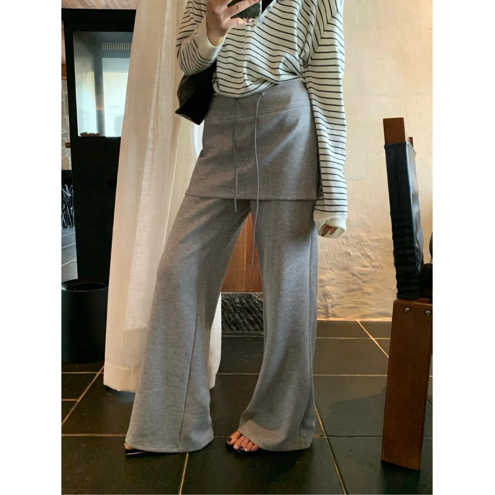 Comfortable Chic Casual Pants Loose Fit Long Leg Micro Flared Tummy Control Non Detachable Ladies Fashion City Walk Trousers