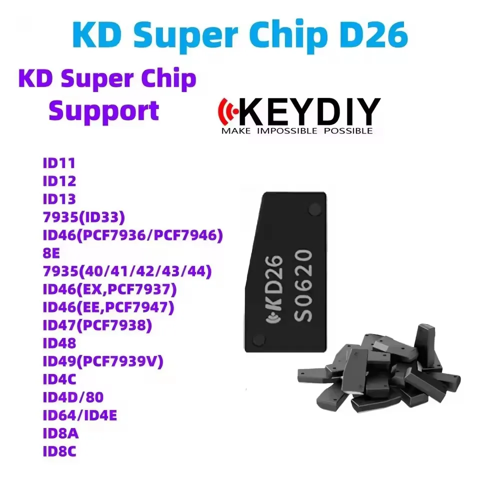 

KEYDIY 2025 KD Super Chip D26 Поддержка 7935 (ID33) ID46 ID8E ID8A ID8C Поддержка 96 бит 48 Clone Support Работа для KDX2 KD-MAX KD-X4