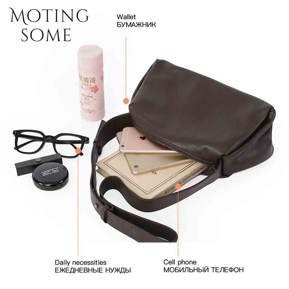 Motingsome Minimalism Style Women Saddle Bags Full Grain Cowhide Shoulder Handbag Mini Tote Daily Bag American Pillow New 2024