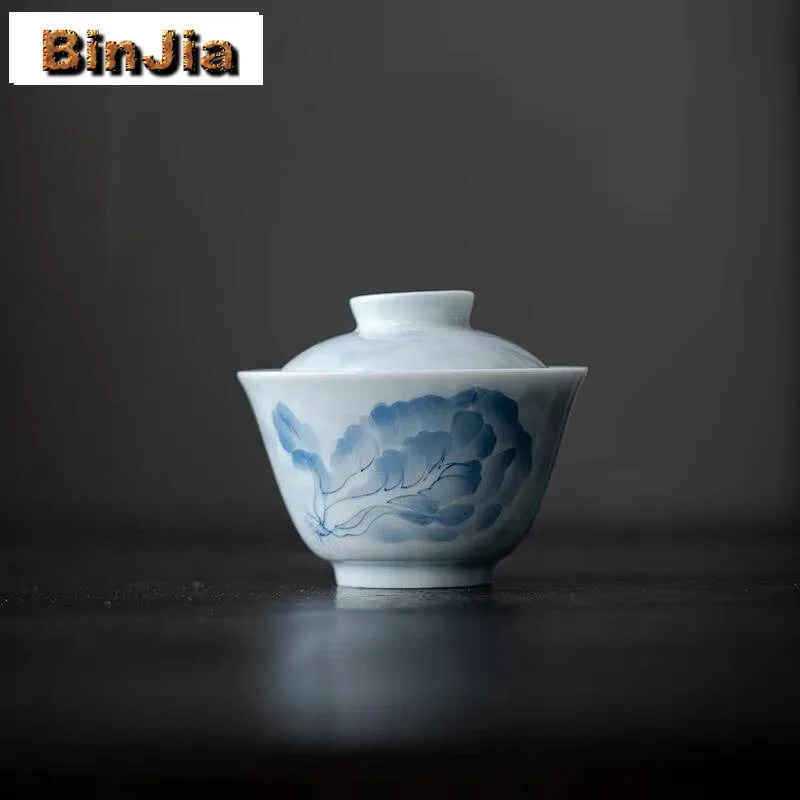 100Ml Blue And White Hand-Painted Cabbage Cover Bowl Household Anti Scald Gaiwan Antique Tea Tureen Brewing Chinese Gift