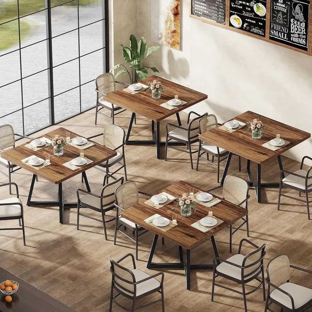 

Commercial 4-Piece Dining Set, 31.5 Sturdy Wooden Table with Metal Legs, Ideal for Restaurants, Cafes, Bakeries, Schools, and Ap
