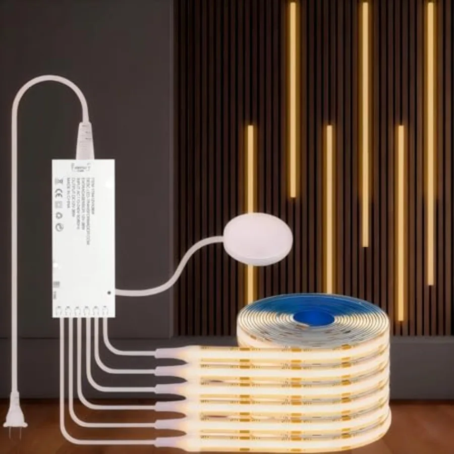 

12V COB LED Strip Light Kit- Self-Adhesive LED Strip Parallel with Dimmable Touch Sensor Switch, Led Light Strip for Wood Slat