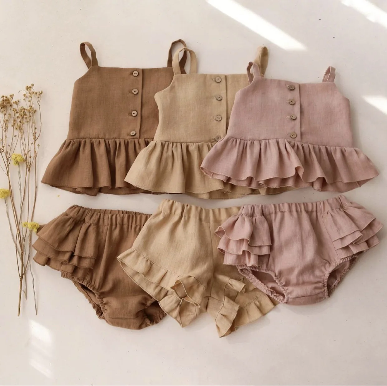 Vintage Baby Girl Top and Pants Set Cute Little Girls Toddler Cotton Linen  Shorts Kids Summer Short Pants