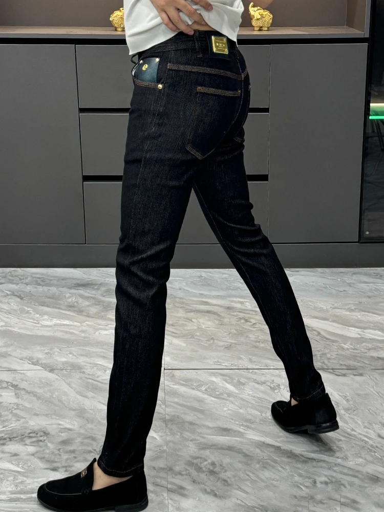 

Модные мужские джинсы, облегающие джинсы с завышенной талией, молодежные простые длинные брюки, повседневная одежда, всесезонные