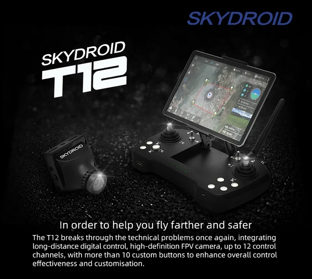 Skydroid T12 12CH 2.4G Remote Controller Kit, 20KM Digital FPV Link with R12 Receiver & Mini Camera for Crop Spraying Drones