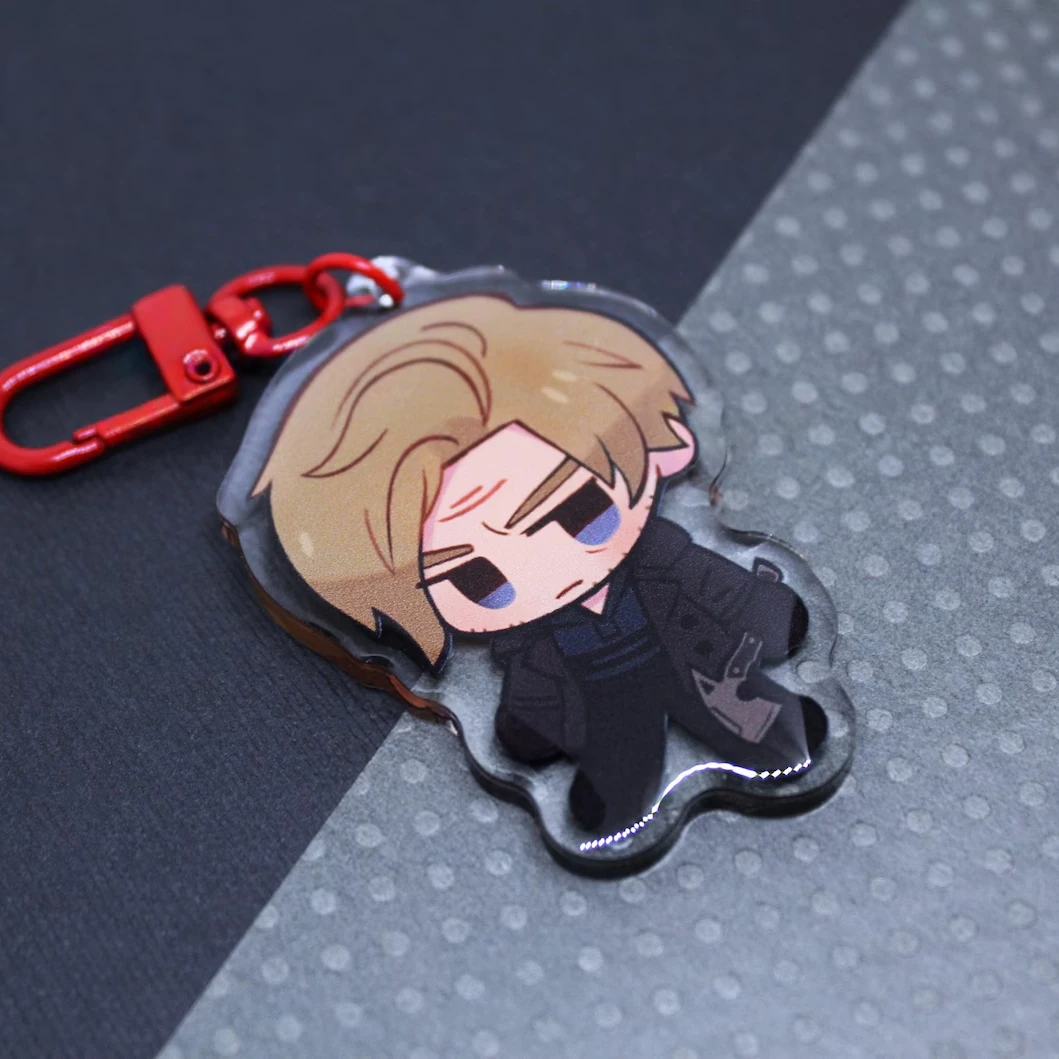 Double Sided Acrylic Keychain Leon Kennedy Inspired by Resident Evil Collectible Keyring for Fans