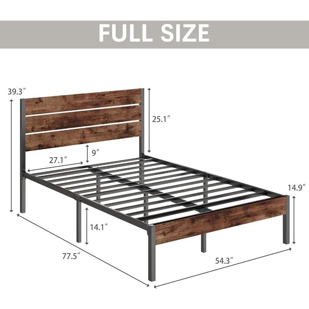 Full Bed Frame with Headboard and Footboard, Under Beds Storage, Support System, No Box Spring Needed, Easy Assembly, Bed Frame