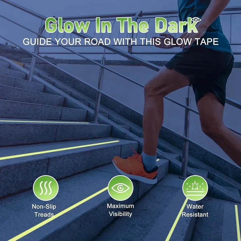 5cm/10cm Glow in The Dark Anti Slip Tape, PVC Non Slip Strips with Luminous Stripe, Waterproof Stair Edge Protector for Indoor - view 4