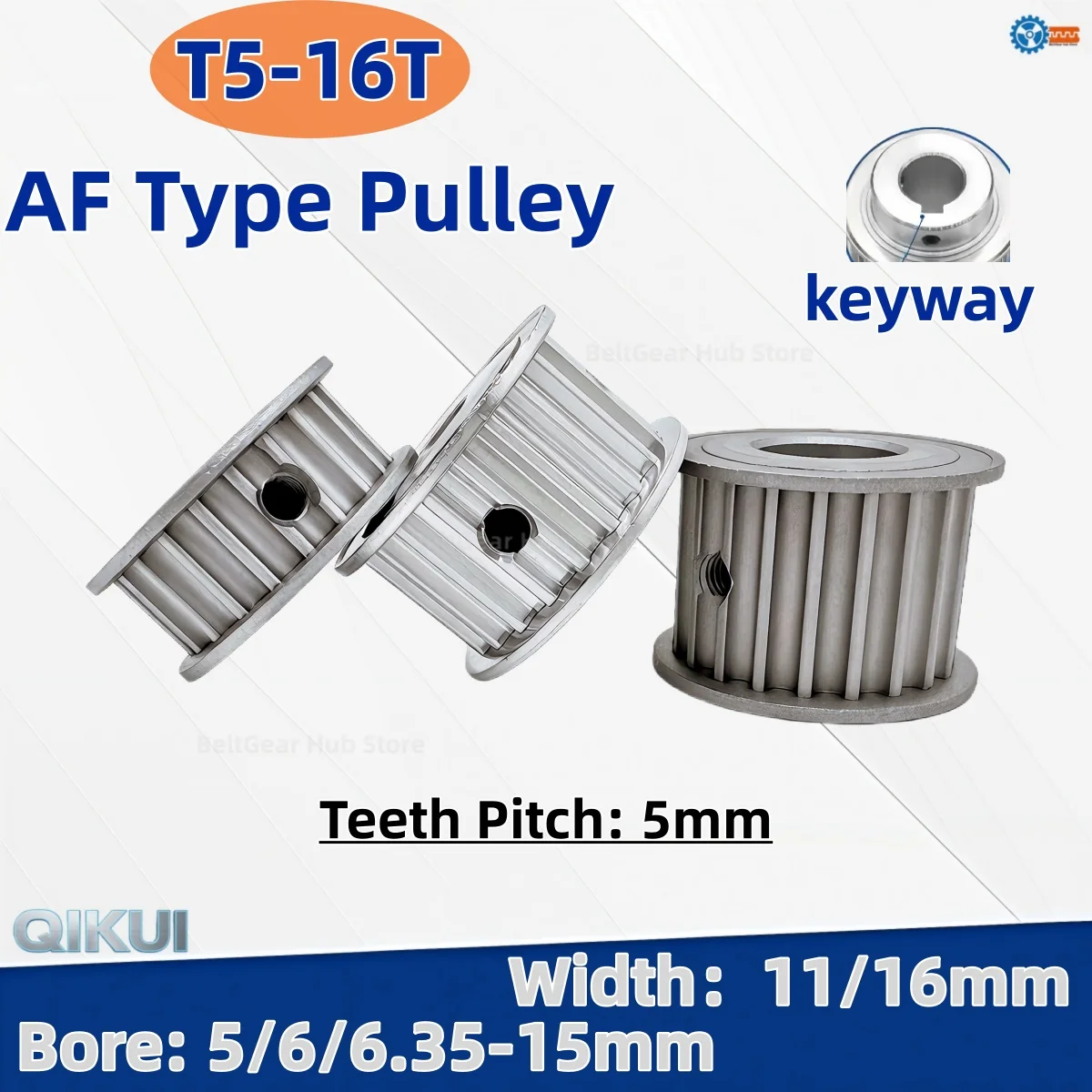 Belt Pulley T5-16T Bore Size 5/6/6.35/7/8/10/12/14 mm Toothed Pulley AF Shape Teeth Pitch 5 mm For T5 Width 10/15 mm Timing Belt