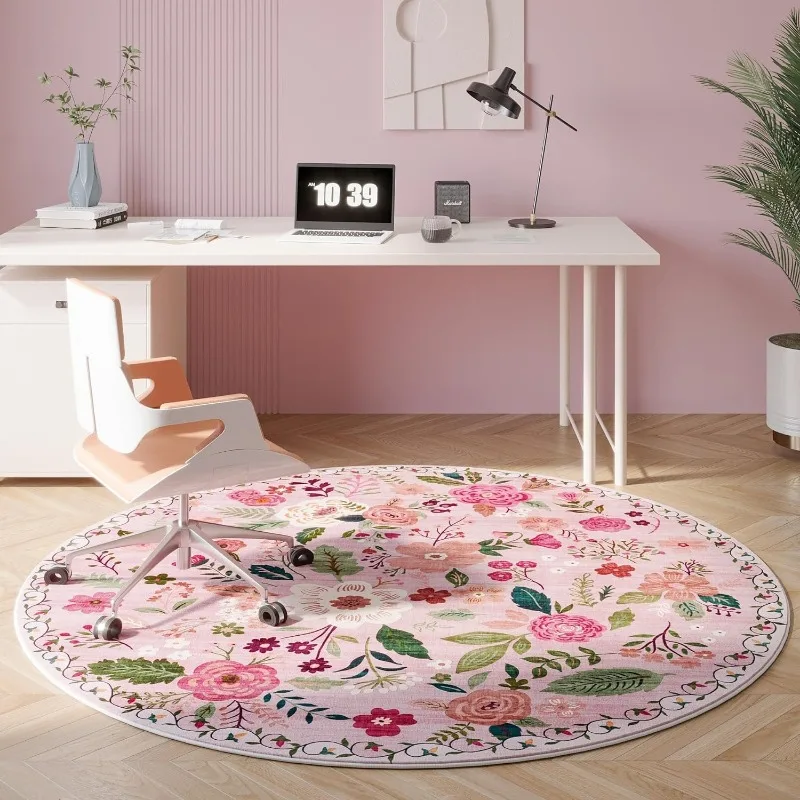 Round Living Room Carpet Color Floral Print Decoration Bedroom Plush Mat Modern Fashion Coffee Table Fluffy Rug Ковер Tapis 러그