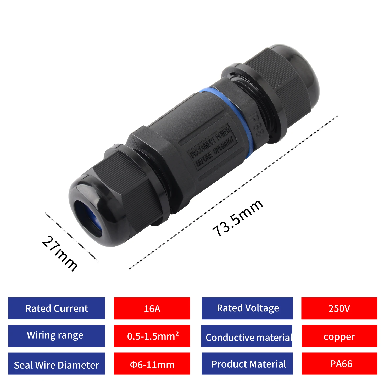 JINH IP68 CNP 20 Cavo giunto impermeabile Connettori rapidi Terminali Conveniente AntipioggiaDritto Adattare i cavi Blu Pa66 16A