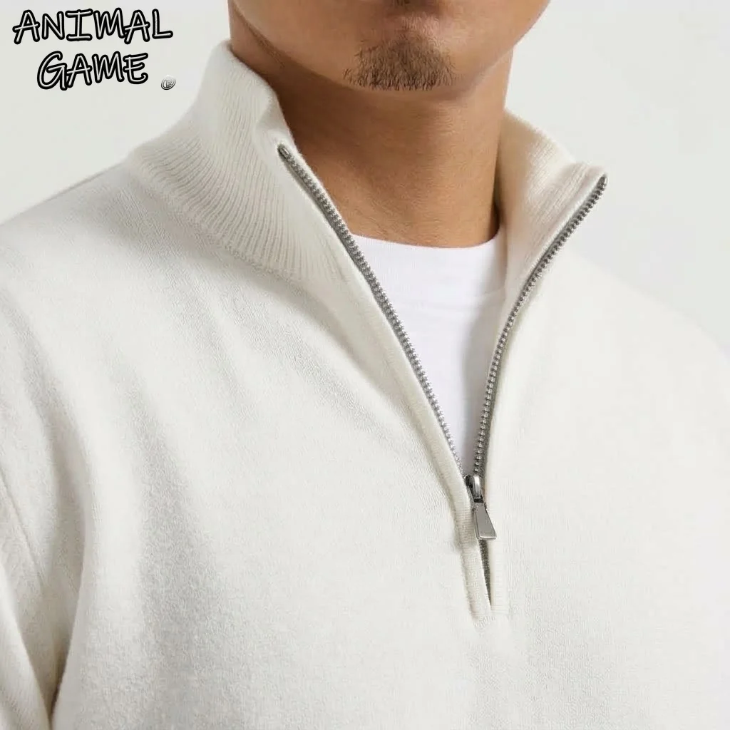 New Men's Zip Knit Sweater Jacket Casual Stand Collar Pullover Warm Long Sleeve Solid Sweaters Fashion Winter Jumper for Man