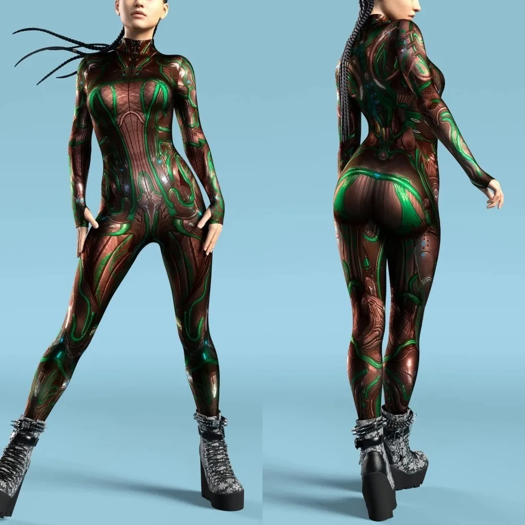 

Unisex Cyber Punk 3D Digital Printing Halloween Party Role Play Outfit Women Men Cosplay Costume Carnival Jumpsuit