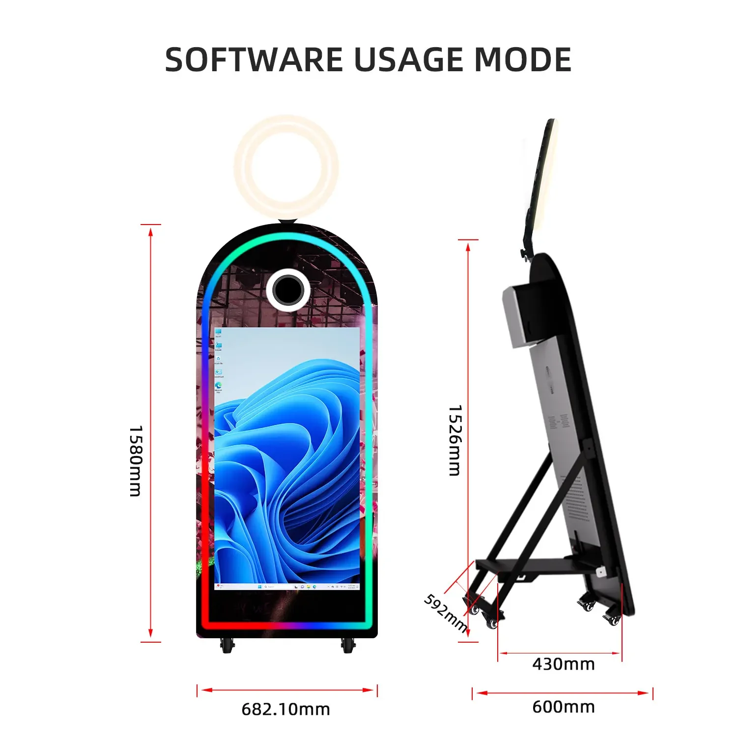 كابينة تصوير بمرآة سحرية على شكل قوس سيلفي مع شاشة لمس 43 بوصة وطابعة أميرة رقمية ذاتية كشك تصوير للحفلات #4