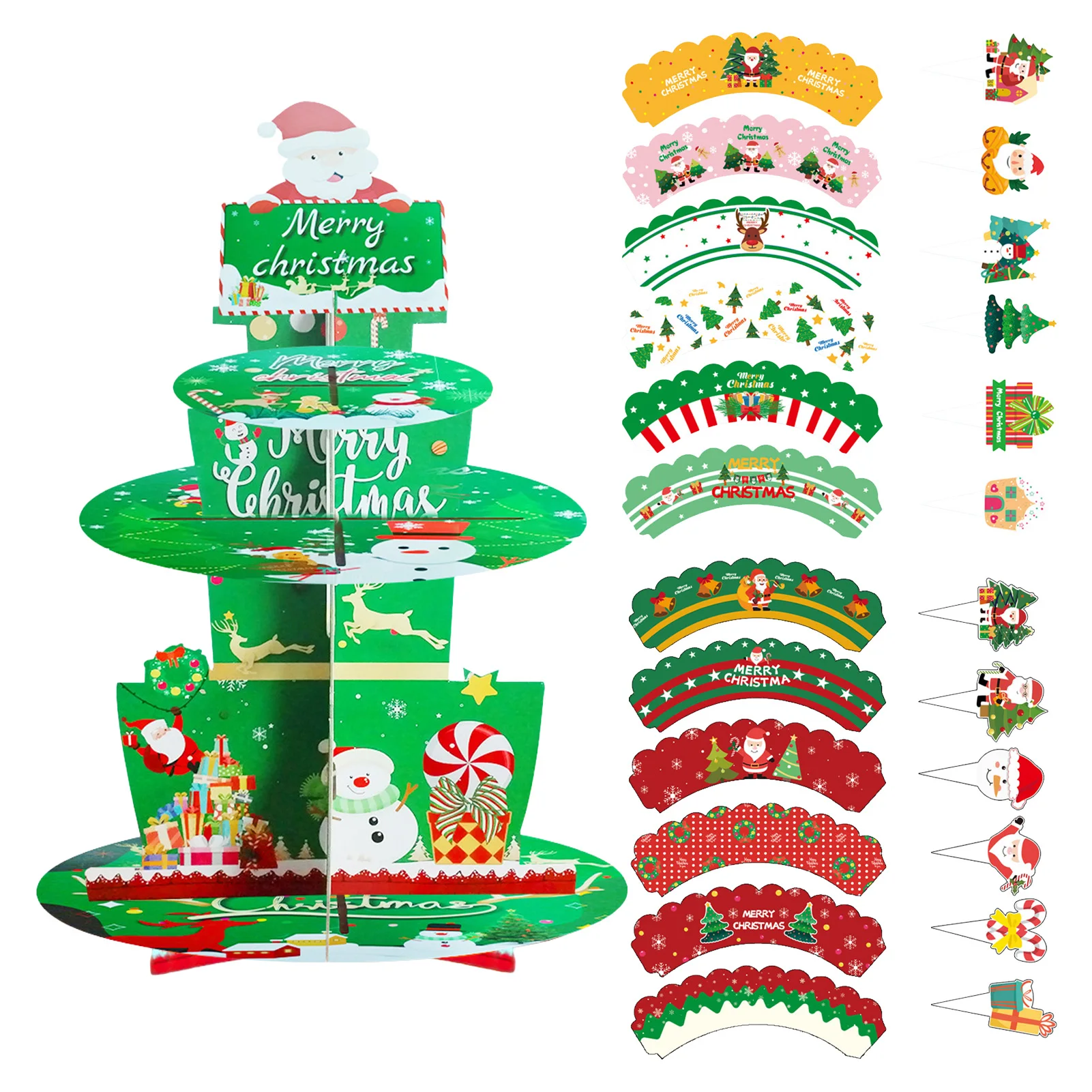 

2025 Christmas Decoration Multi Layers 3D Dessert Holder For Cake Muffin Cookie Candies Christmas Tree Shaped Decoration Tray