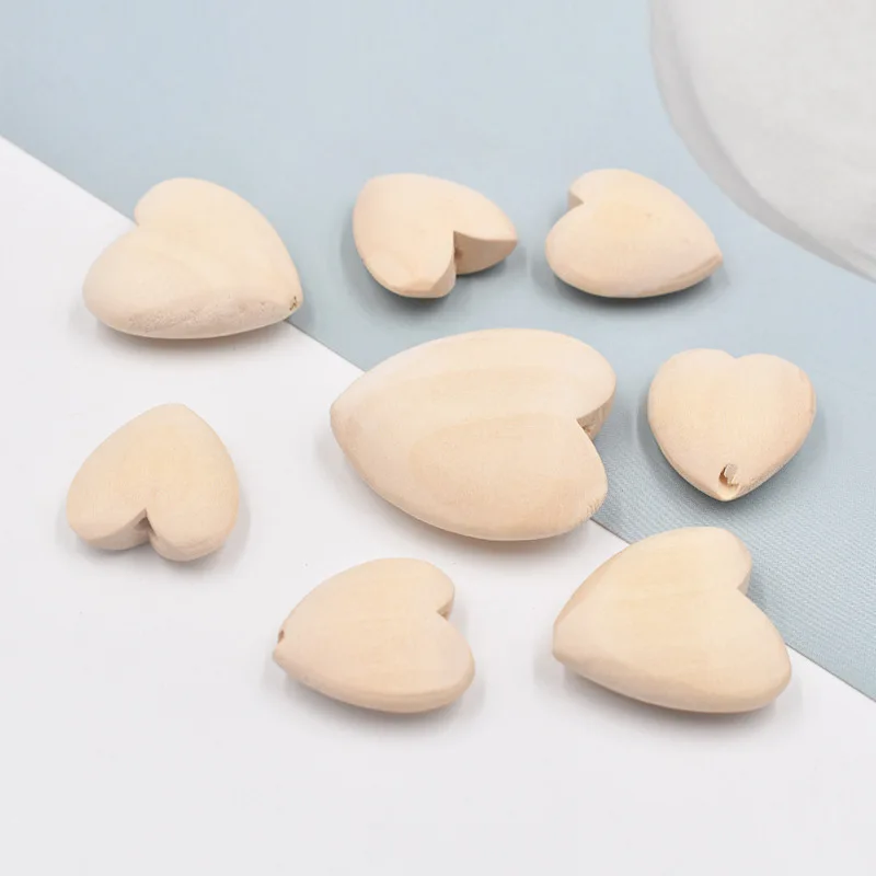 Natural Unfinished Wood Heart Beads, Blank Unpainted Wooden Loose Spacer Beads for Jewelry Crafts Making Home Decoration