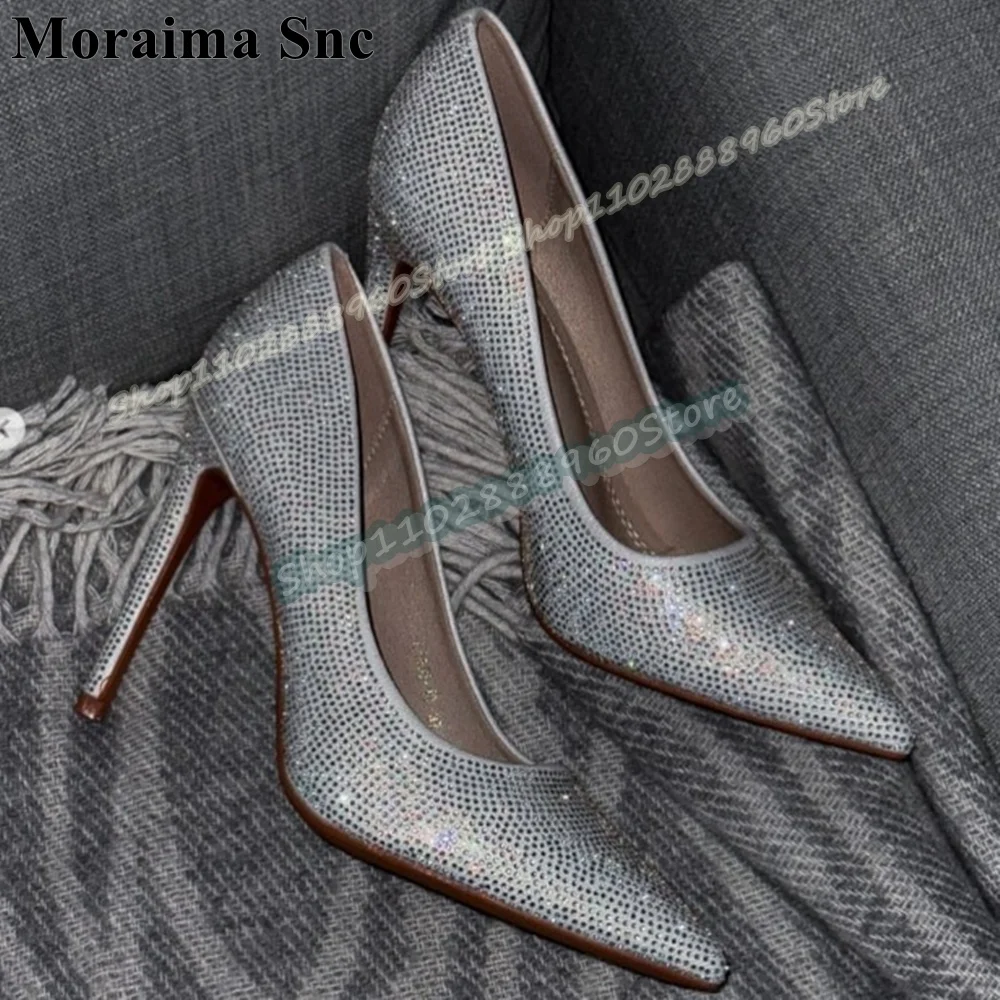 

Shallow Sparkling Crystals Pointy Pumps Stilettos High Heel Women Shoes Slip On Pointed Toe Luxury Banquet Zapatos Para Mujer