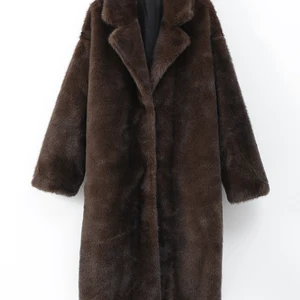 Long Synthetic Dark Skin Women's Synthetic Skin Down Button Oversized Thickens 8 Main Sales Women's Brown Coat - №1