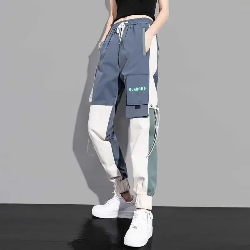 New Women Cargo Pants Ins Harem Pants Fashion Punk Pockets Jogger Trousers Chain Harajuku Elastics High Waist Streetwear 91