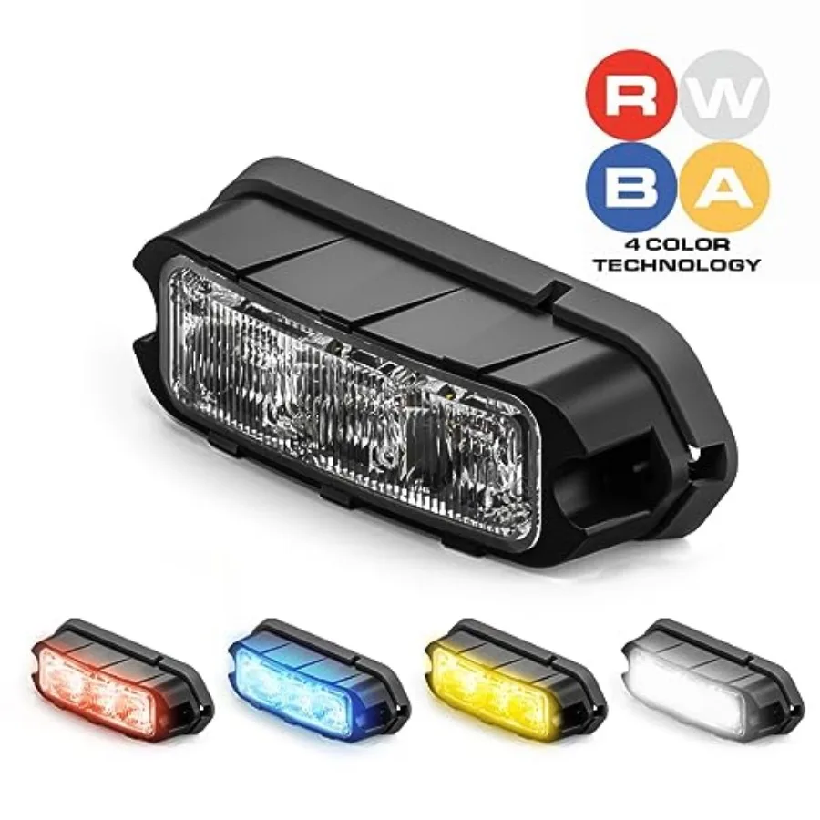 Feniex Quad Q3 Surface Mount 3 Programmable Modes 4 Colors In One Red-Blue-Amber-White 12 LEDs, Super Bright 3 Watt LEDs, SAE C