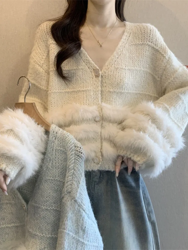 Thiened calor brilhante lantejoulas v-ne camisola de malha casaco feminino inverno outerwear macio e confortável longo sve cardigan