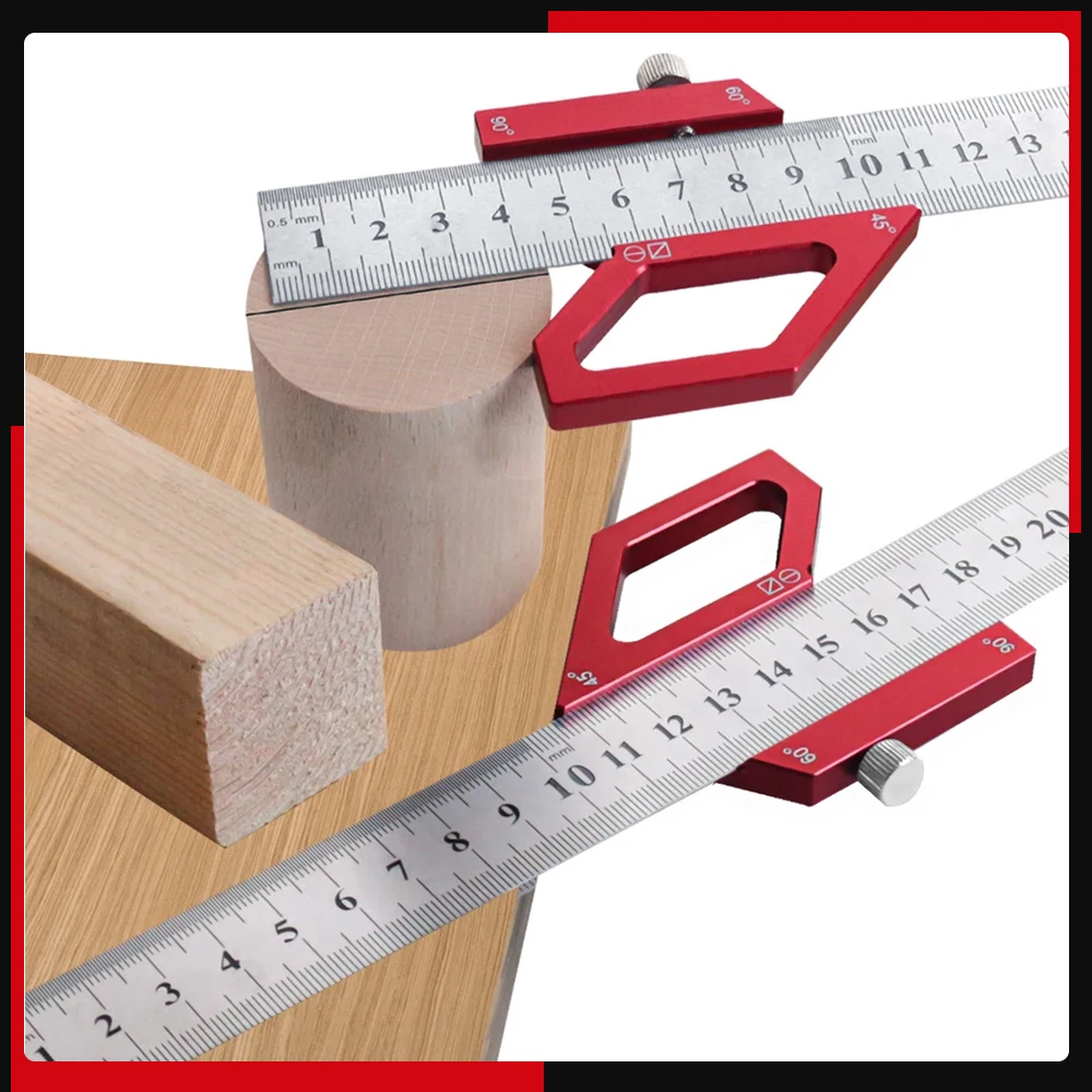 Multifunctional Measuring Ruler Woodworking 45/60/90 Degree Scribing Ruler Multi-Angle Scriber for DIY Woodworking Tool