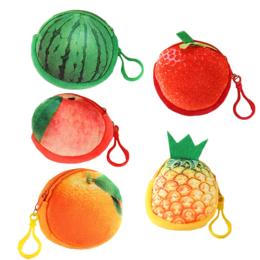 5 Pcs Key Fob Plush Purse Wallet Keychain Watermelon Pineapple Mini 3D Fruit Strawberry