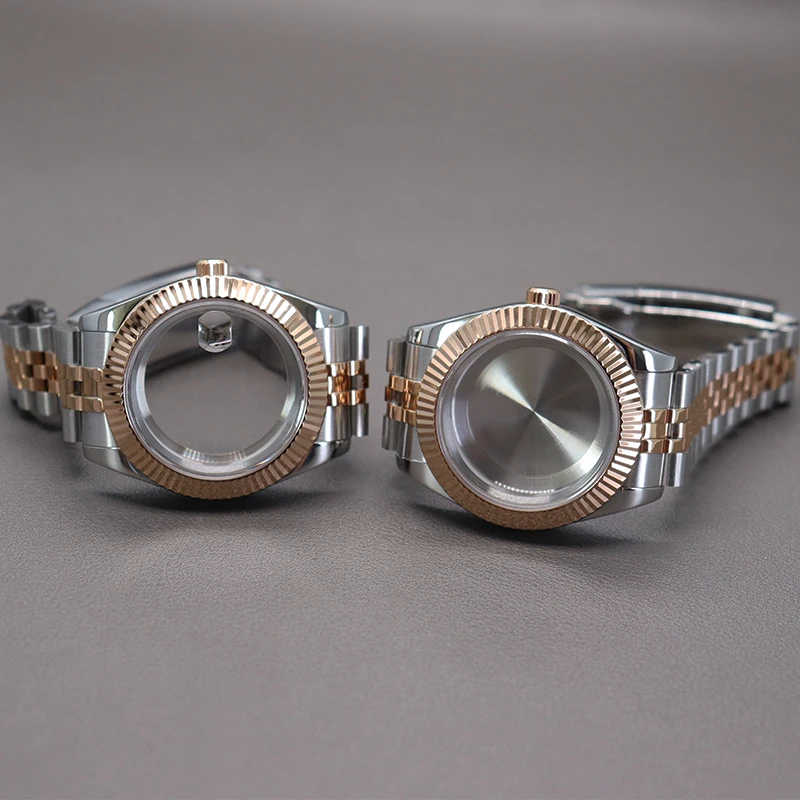 Silber- und Roségoldfarbene 36mm 40mm Luxus-Herrenuhrengehäuse mit Armband für NH34 NH35 NH36 NH38 Miyota 8215 Uhrwerk Zifferblatt Oyster Datejust – Detail 13