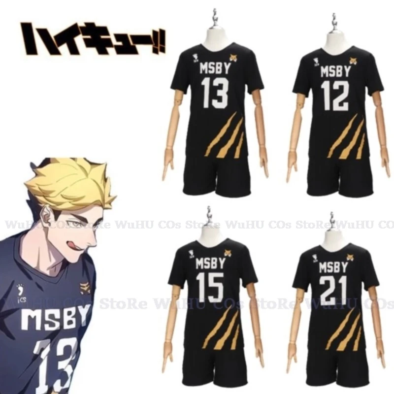 Jaqueta Karasuno High School de Voleibol para homens, roupas esportivas pretas, camiseta uniforme, calças curtas, trajes MSBY Cos, anime