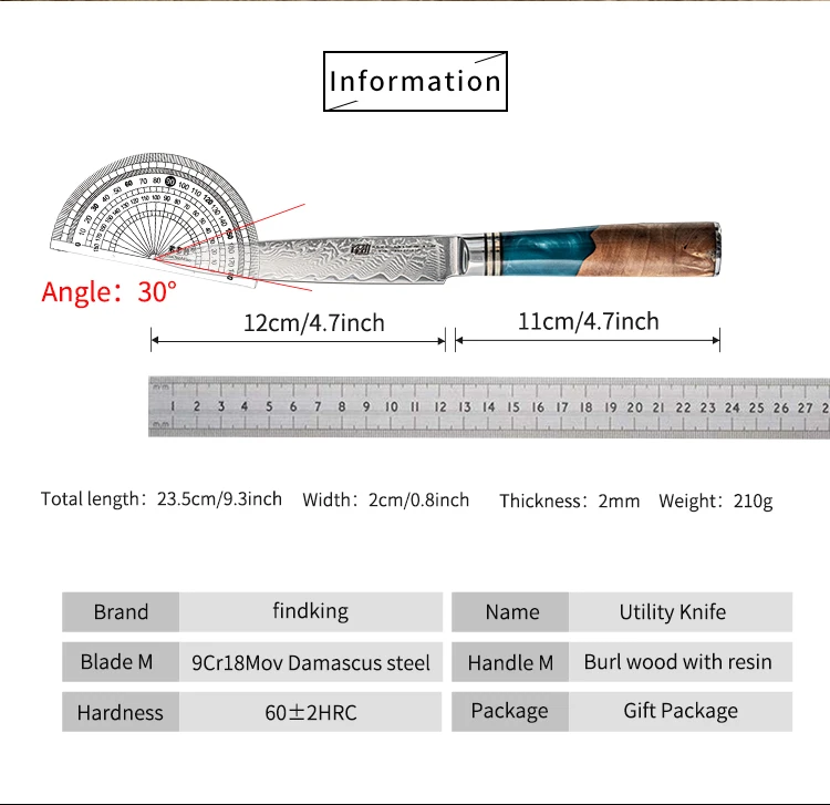 FINDKING Luxury Blue Resin Sapele Wood Handle 5 inch Utility Knife 9Cr18MoV 67 Layers AUS-10 Damascus Steel Knife Kitchen Knives